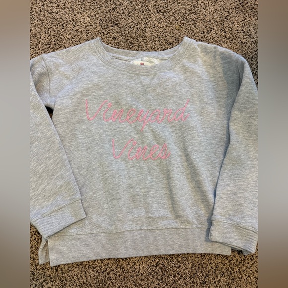 Vineyard Vines Kids Gray Sweatshirt pink stitching girls size medium - Picture 1 of 3